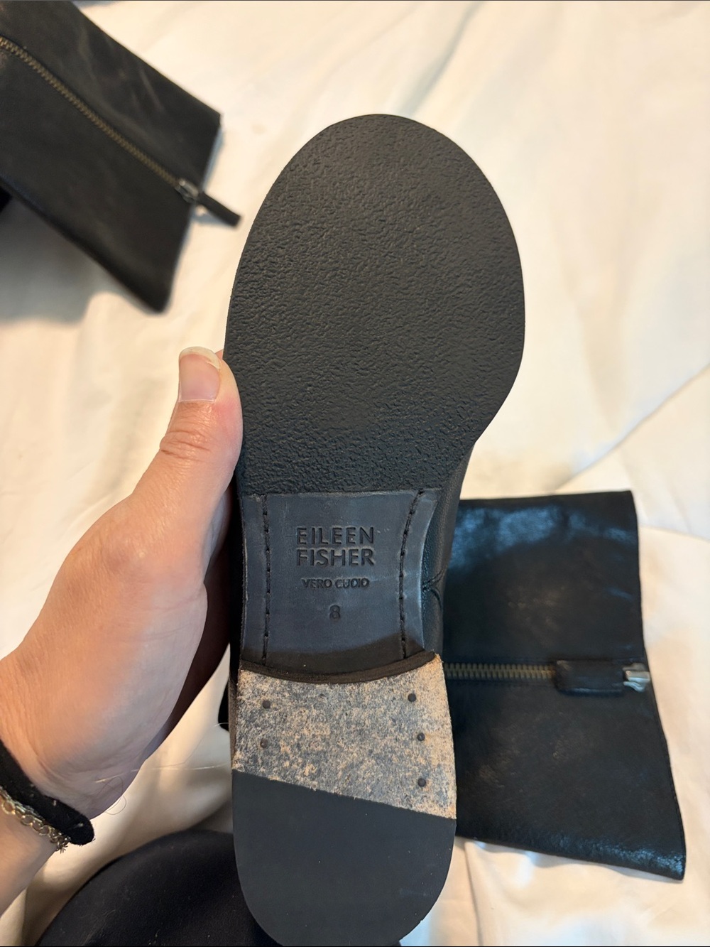 Eileen Fisher Black Leather Slip-On Loafers